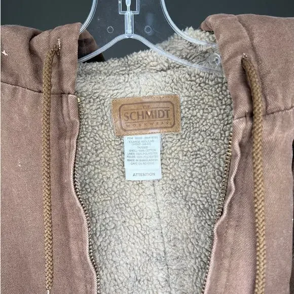 Schmidt Workwear Men’s XL Brown Sherpa Lined Hooded Jacket - Picture 3 of 4